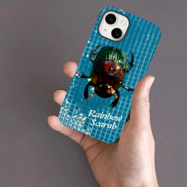 Rainbow Scarab Beetle op Blue Personalized Case-Mate iPhone 14 Hoesje