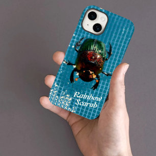 Rainbow Scarab Beetle op Blue Personalized Case-Mate iPhone 14 Hoesje