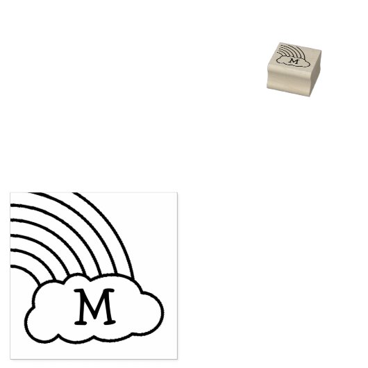Rainbow Schattig Kinder Monogram Initiaal Rubberstempel (Gestempeld)
