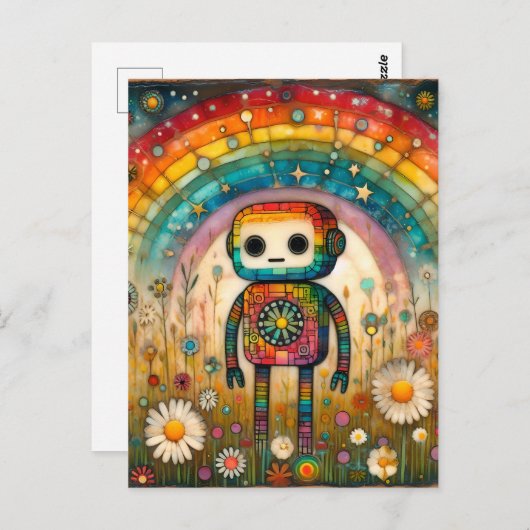 Rainbow Schattig Robot Briefkaart (Voorkant / Achterkant)