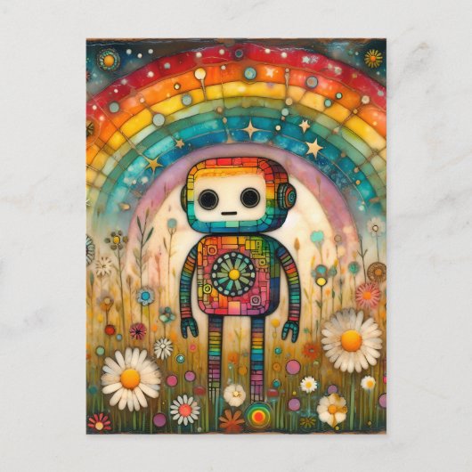 Rainbow Schattig Robot Briefkaart (Voorkant)