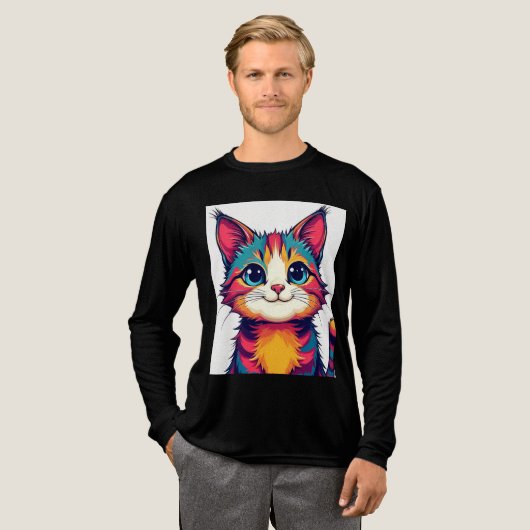 Rainbow Schattige Cat Cartoon Illustratie Tri-Blend Shirt (Voorkant)