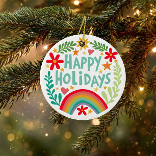 Rainbow Schattige Hand-getrokken Kleurrijke Kerstv Keramisch Ornament