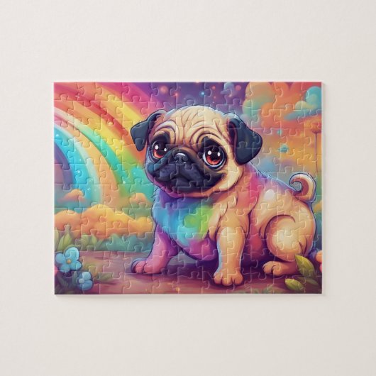 Rainbow Schattige Pug Legpuzzel (Horizontaal)