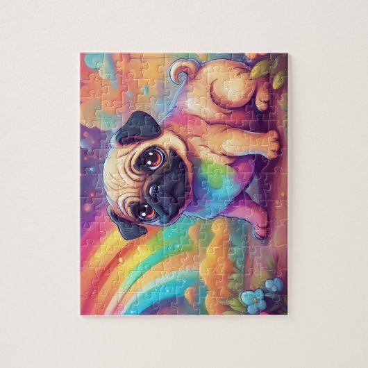 Rainbow Schattige Pug Legpuzzel (Verticaal)