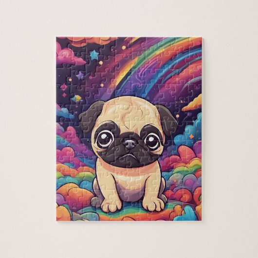 Rainbow Schattige Pug Legpuzzel (Verticaal)