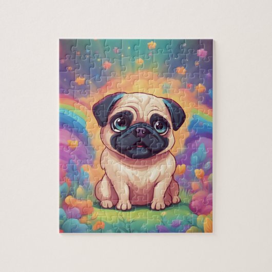 Rainbow Schattige Pug Legpuzzel (Verticaal)