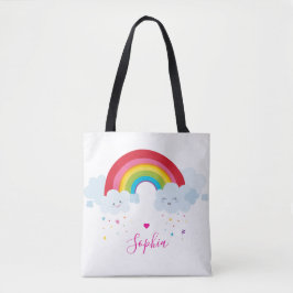 RAINBOW schattige wolken  felle kleuren naam Tote Bag