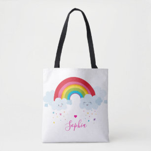 RAINBOW schattige wolken  felle kleuren naam Tote Bag