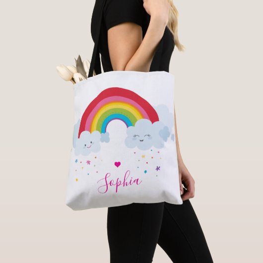 RAINBOW schattige wolken  felle kleuren naam Tote Bag (Dichtbij)