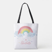 RAINBOW schattige wolken pastelkleuren naam Tote Bag (Achterkant)