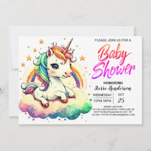 Rainbow Schattigee bewerkbare Eenhoorn Baby shower Kaart