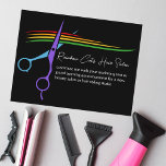 Rainbow Scissors Hair Stylist Chic Salon Marketing Briefkaart<br><div class="desc">Een chic black hair stylist business marketing briefkaart met een uitbarsting van kleur van de regenboogschaar-logo. Pas deze moderne LGBTQ schoonheidssalon en het stileren bedrijfspostcards in koel wit manuscript voor een kapper of een kleurstof voor een grote het openen of andere promotionele gebeurtenis aan.</div>