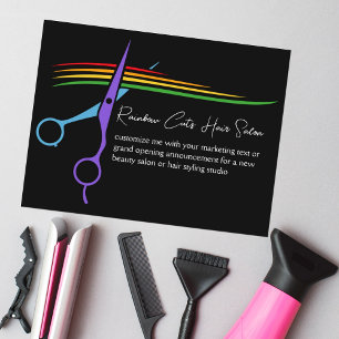 Rainbow Scissors Hair Stylist Chic Salon Marketing Briefkaart