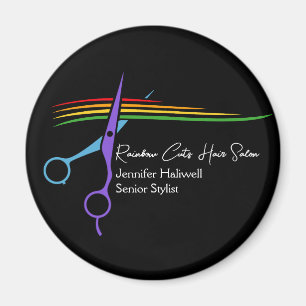 Rainbow Scissors Hair Stylist Chic Salon Marketing Magneet
