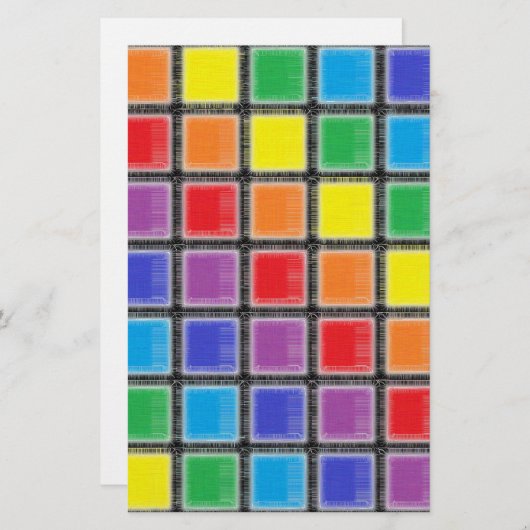 Rainbow Scratched Squares Briefpapier (Voorkant / Achterkant)