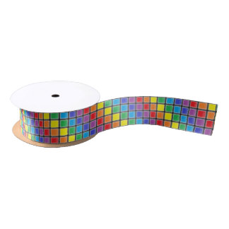 Rainbow Scratched Squares Satijnen Lint
