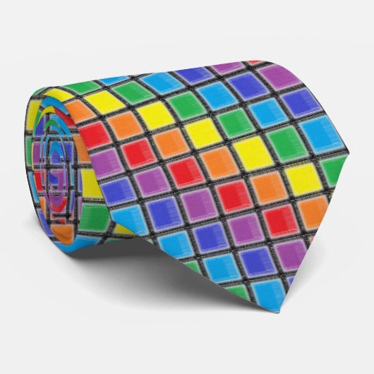 Rainbow Scratched Squares Stropdas (Opgerold)