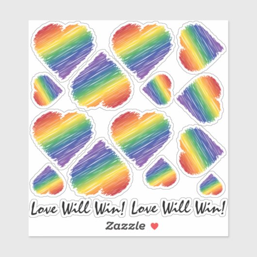 Rainbow Scribble Heart Variëteit formaat Sticker (Vel)