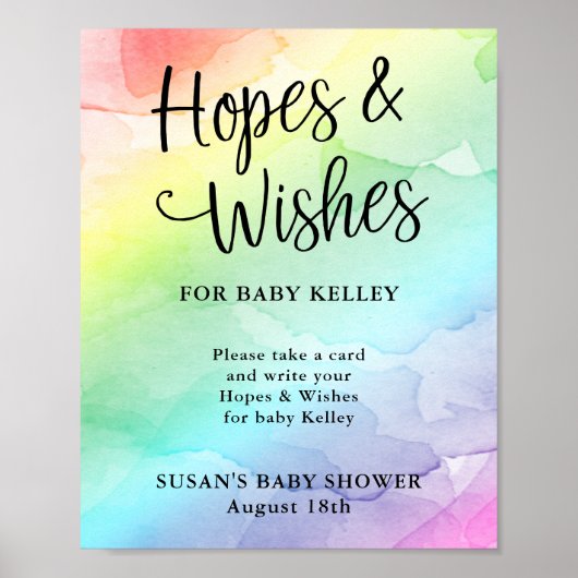 Rainbow Script-Baby shower hoopt en wenst Poster (Voorkant)