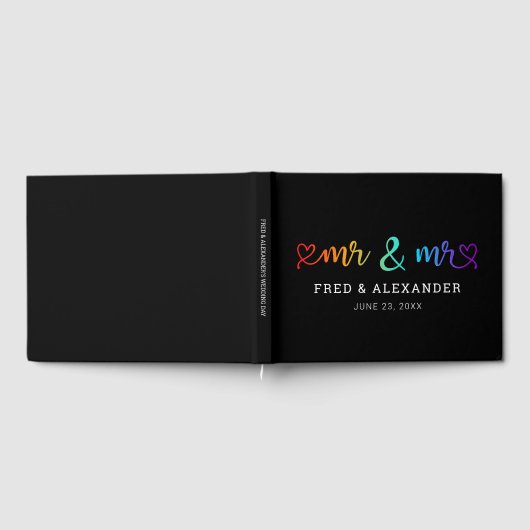 Rainbow Script Black Mr & Mr Gay Wedding Gastenboek (Volledig)