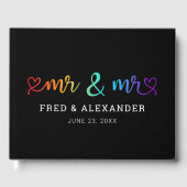 Rainbow Script Black Mr & Mr Gay Wedding Gastenboek (Voorkant)
