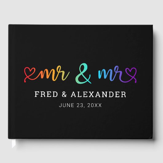 Rainbow Script Black Mr & Mr Gay Wedding Gastenboek (Voorkant)
