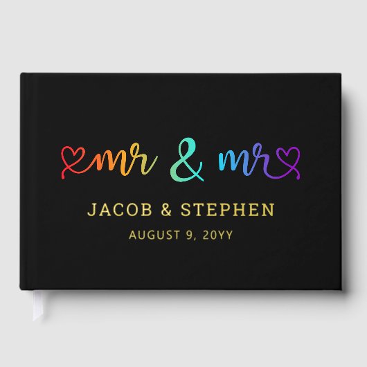 Rainbow Script Black Mr & Mr Gay Wedding Gastenboek (Voorkant)