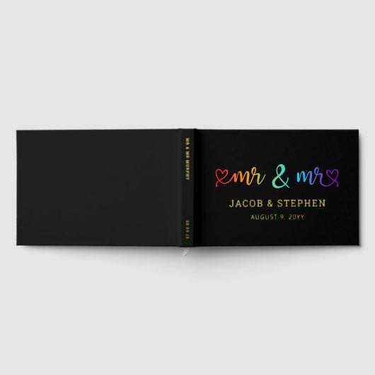 Rainbow Script Black Mr & Mr Gay Wedding Gastenboek (Volledig)