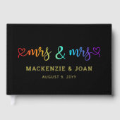 Rainbow Script Black Mrs & Mrs Lesbian Wedding Gastenboek (Voorkant)
