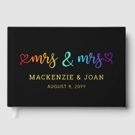 Rainbow Script Black Mrs & Mrs Lesbian Wedding Gastenboek