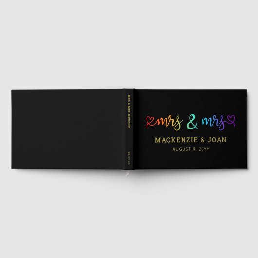Rainbow Script Black Mrs & Mrs Lesbian Wedding Gastenboek (Volledig)