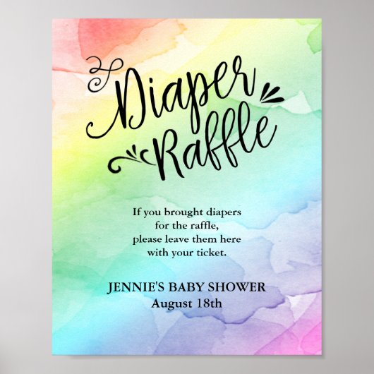 Rainbow Script Diaper Raffle Shower Display Poster (Voorkant)
