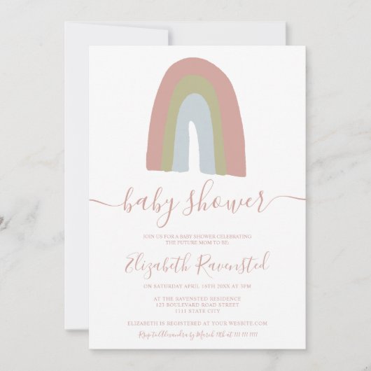 Rainbow script kalligrafie neutraal baby shower kaart (Voorkant)