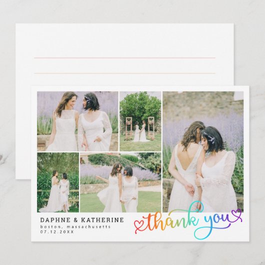 Rainbow Script Wedding Photo Collage Bedankt (Voorkant / Achterkant)