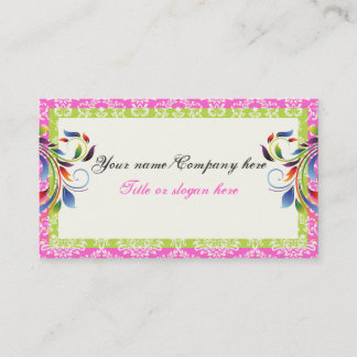 Rainbow scroll blad limoen roze damast randen visitekaartje