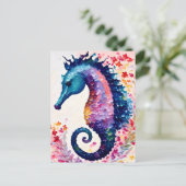 Rainbow Seahorse Bloemenkunst Briefkaart (Staand voorkant)