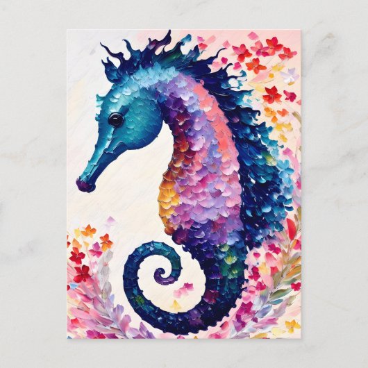 Rainbow Seahorse Bloemenkunst Briefkaart (Voorkant)