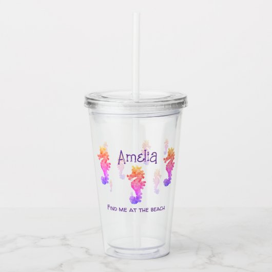 Rainbow Seahorse gepersonaliseerd Acryl Drinkbeker (Voorkant)