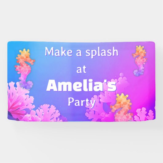 Rainbow Seahorse verjaardagsfeestje Spandoek (Horizontaal)