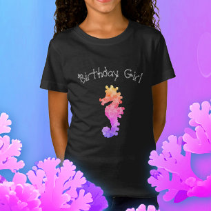 Rainbow Seahorse Verjaardagsmeisje gepersonaliseer T-shirt