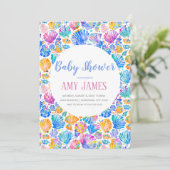 Rainbow Seashells Baby shower Invitation Kaart (Staand voorkant)