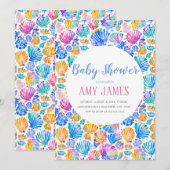Rainbow Seashells Baby shower Invitation Kaart (Voorkant / Achterkant)