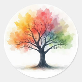 Rainbow Seasons Tree - Kleurrijke Waterverf natuur Ronde Sticker