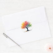 Rainbow Seasons Tree - Kleurrijke Waterverf natuur Ronde Sticker (Envelop)