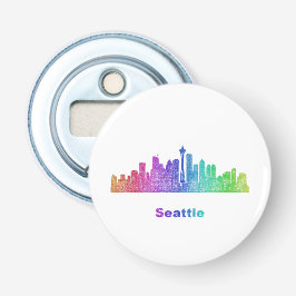 Rainbow Seattle skyline Button Flesopener