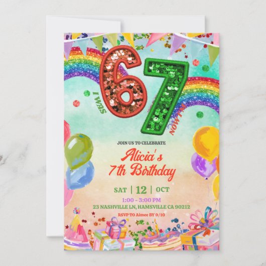 Rainbow Sequin Glitter 67 St Patrick Birthday Kaart (Voorkant)
