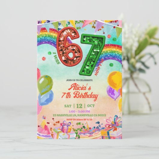 Rainbow Sequin Glitter 67 St Patrick Birthday Kaart (Staand voorkant)