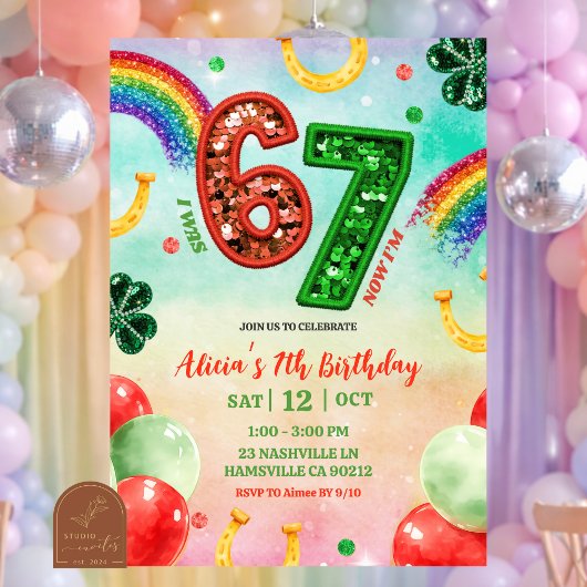 Rainbow Sequin Glitter 67 St Patrick Birthday Kaart