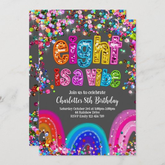 Rainbow Sequin Glitter 8 is een vibe-uitnodiging Kaart (Voorkant / Achterkant)